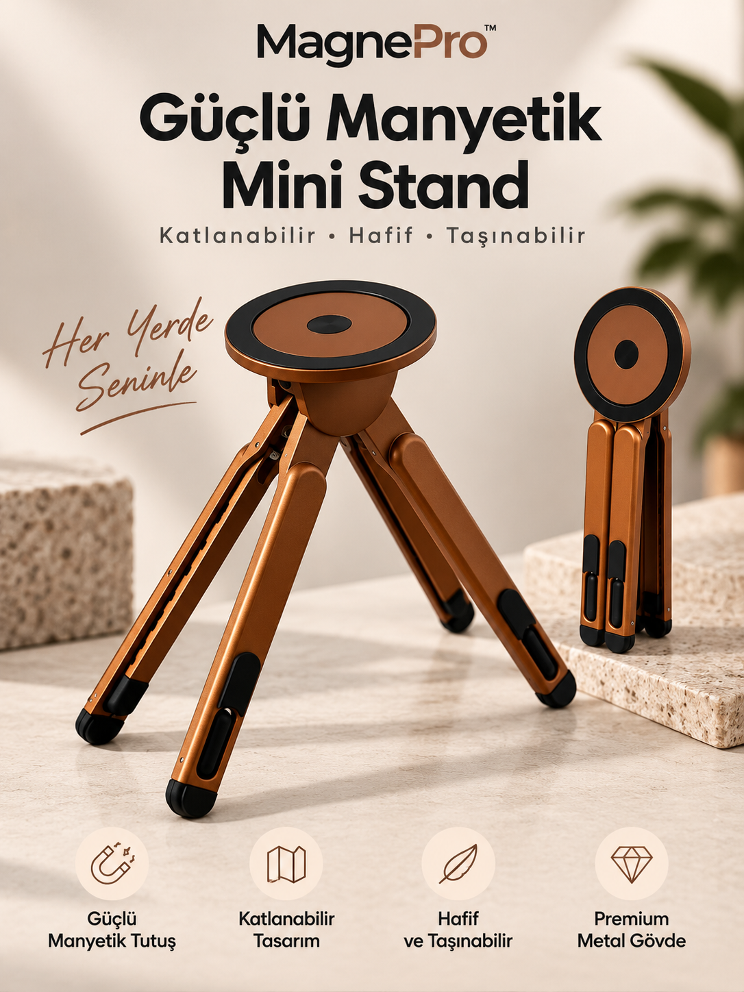 MagnePro™ 4'ü 1 Arada Manyetik Katlanabilir Alüminyum Stant & Tripod